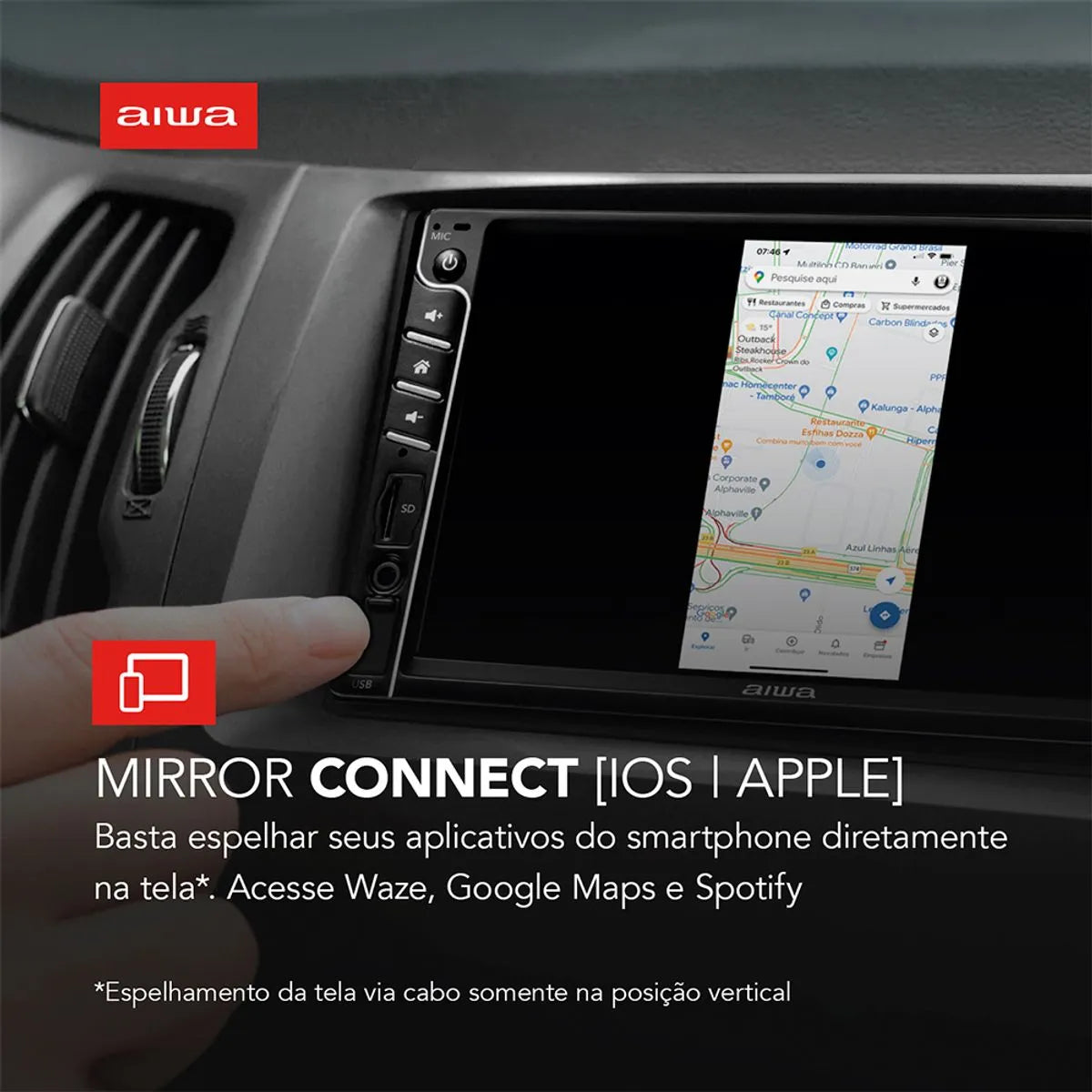 Central Multimídia Car Áudio Aiwa Aws-ca-dd-01 25w Bluetooth