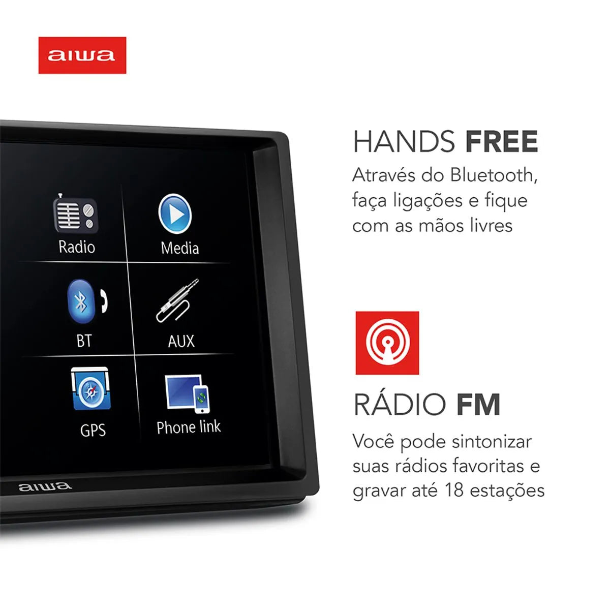 Central Multimídia Car Áudio Aiwa Aws-ca-dd-01 25w Bluetooth