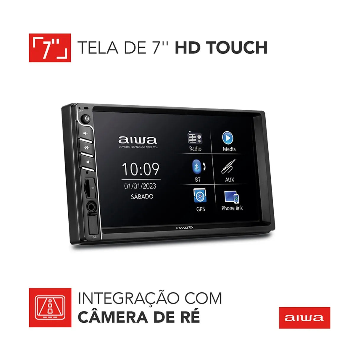Central Multimídia Car Áudio Aiwa Aws-ca-dd-01 25w Bluetooth