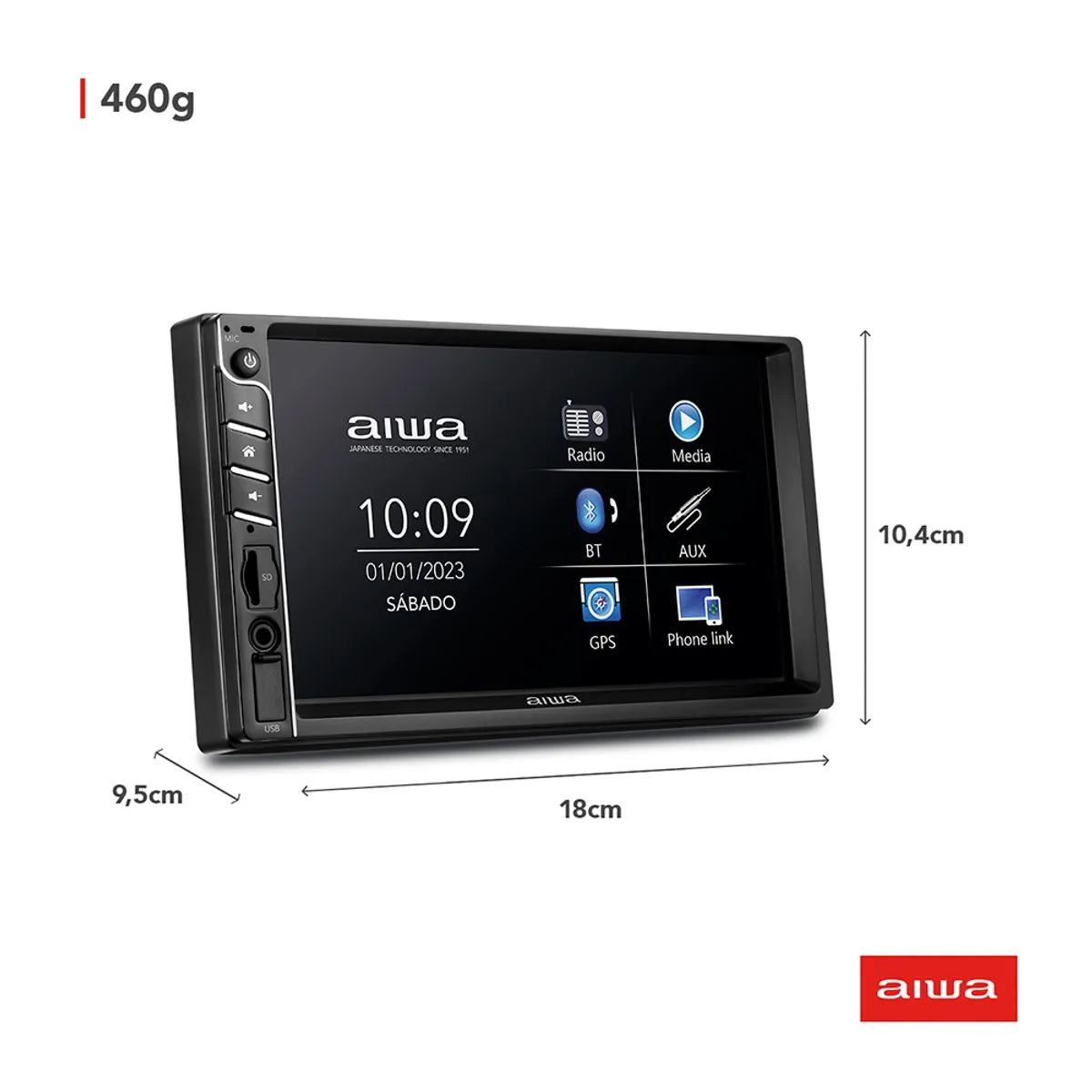 Central Multimídia Car Áudio Aiwa Aws-ca-dd-01 25w Bluetooth