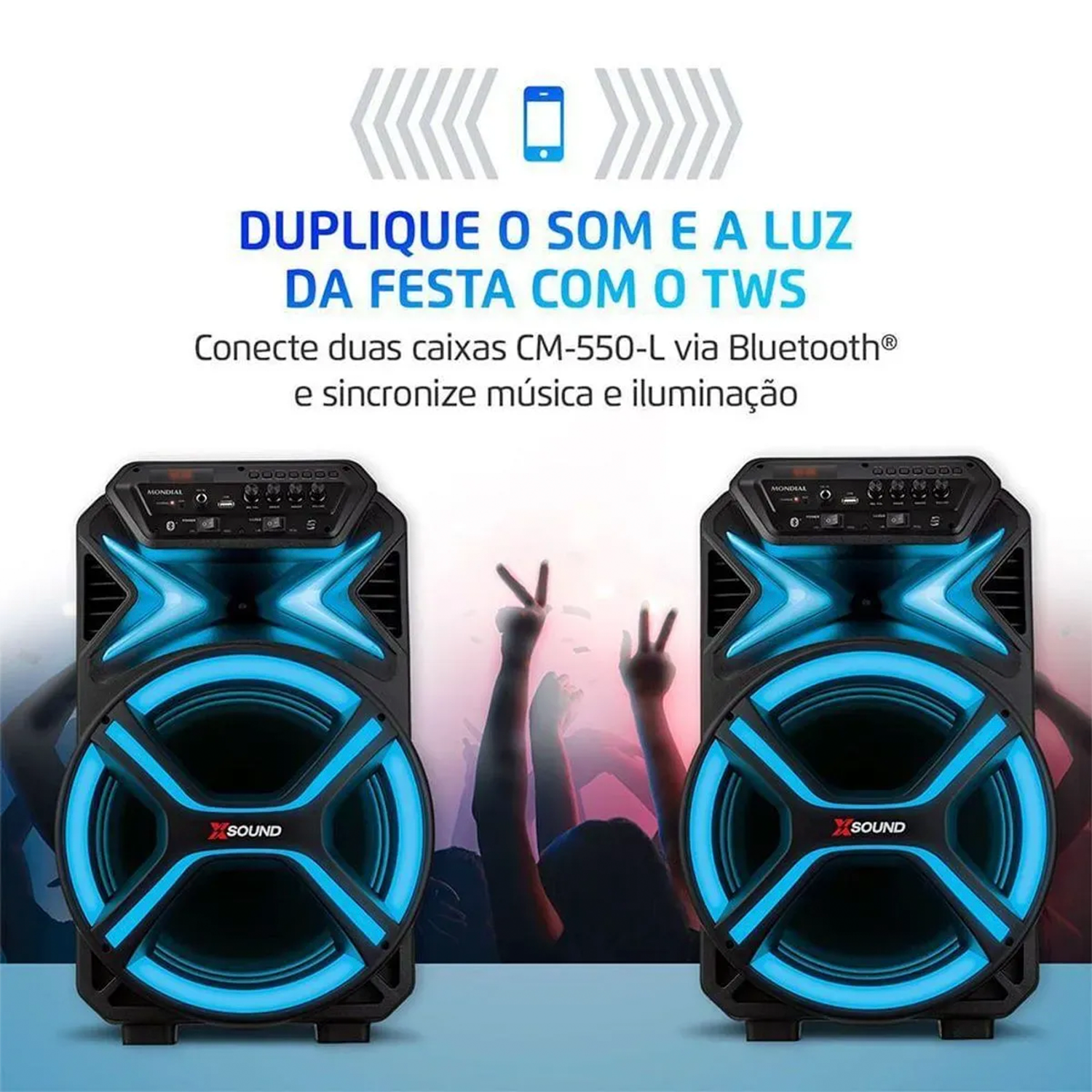 Caixa de Som Amplificadora Mondial CM-550-L com Led 550W
