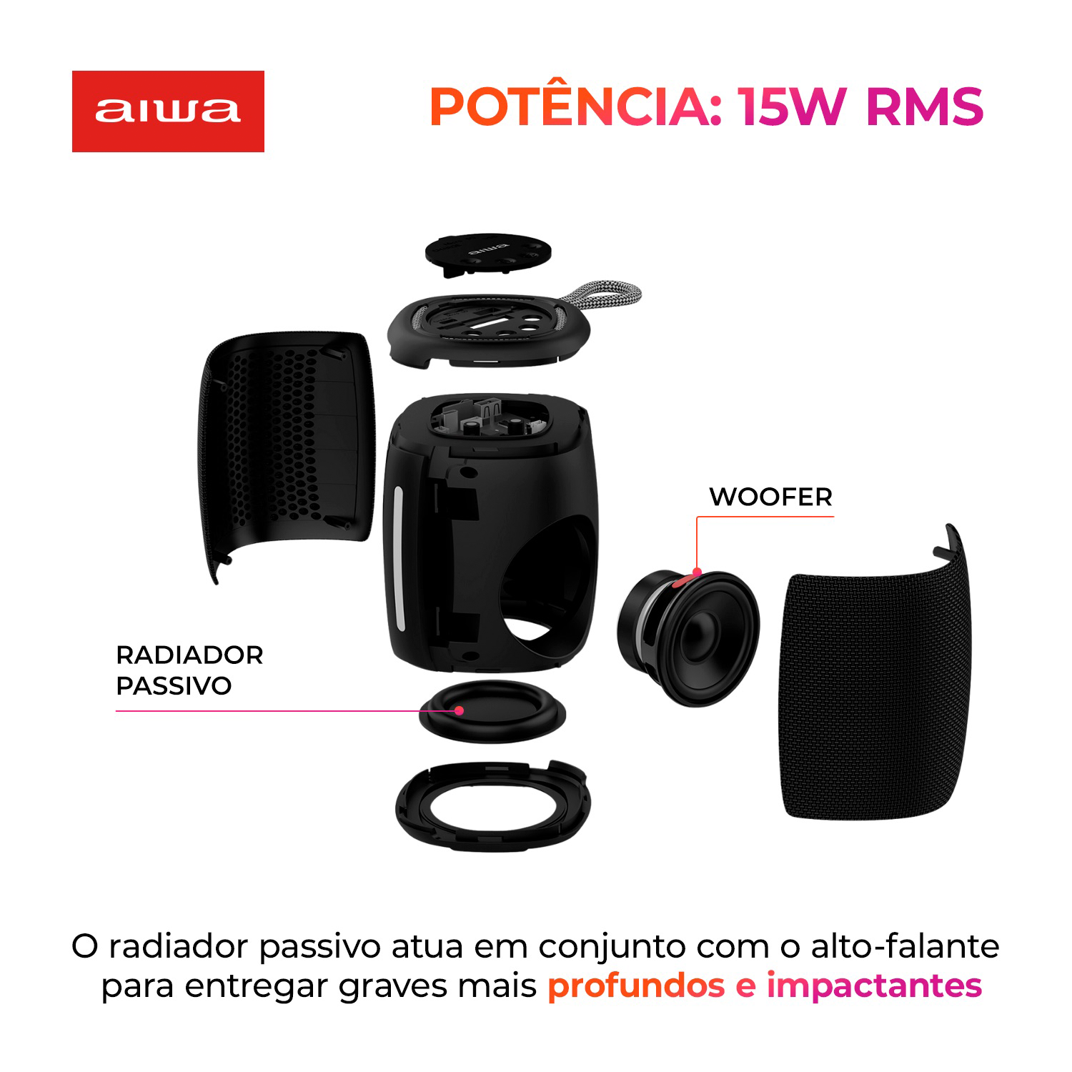 Caixa De Som Speaker Aiwa Aws-sp-03-b Bluetooth Rgb Ipx4 15w