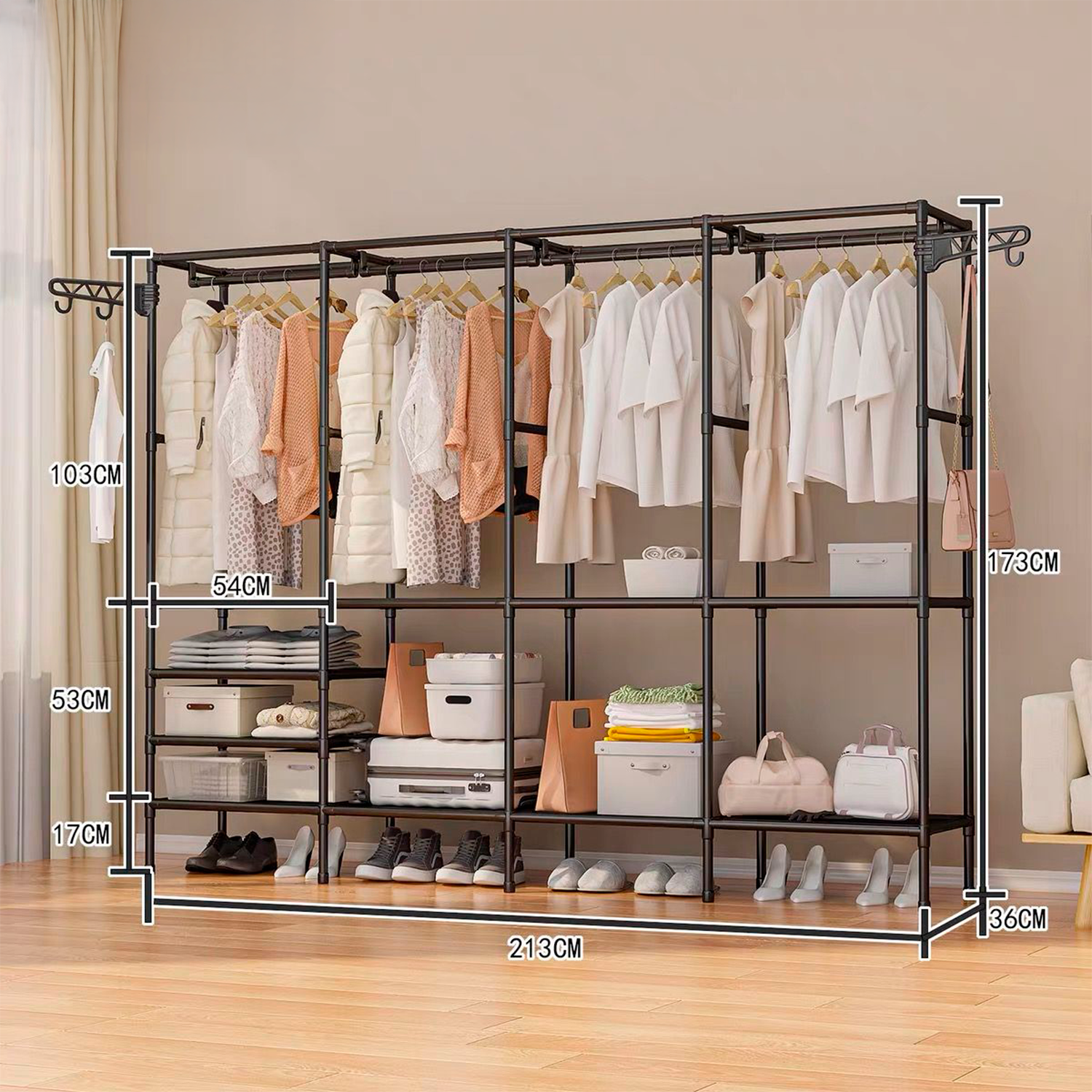 Guarda Roupa Aberto Decoteam DME-042 com Cabideiro e Ganchos