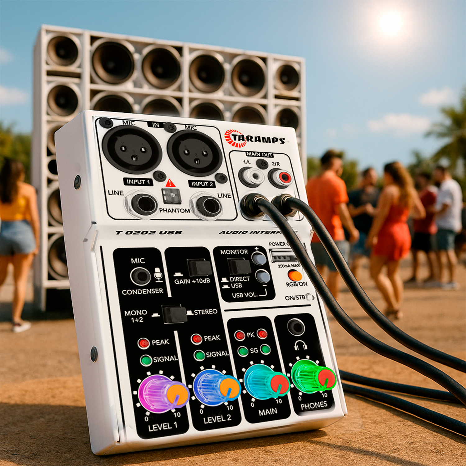 Mesa de Som Interface de Áudio Taramps T0202 2 Canais RGB – Loi Brasil