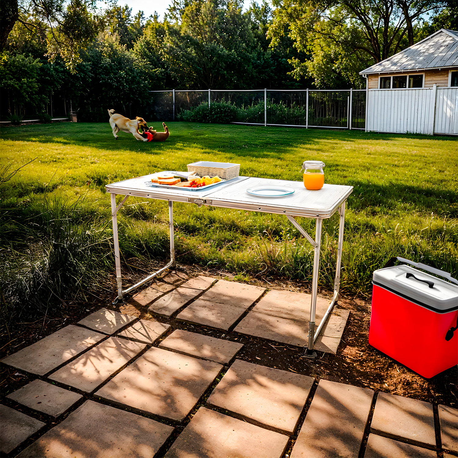 Mesa Retangular Dobrável Multiuso Metálico de Camping 120cm