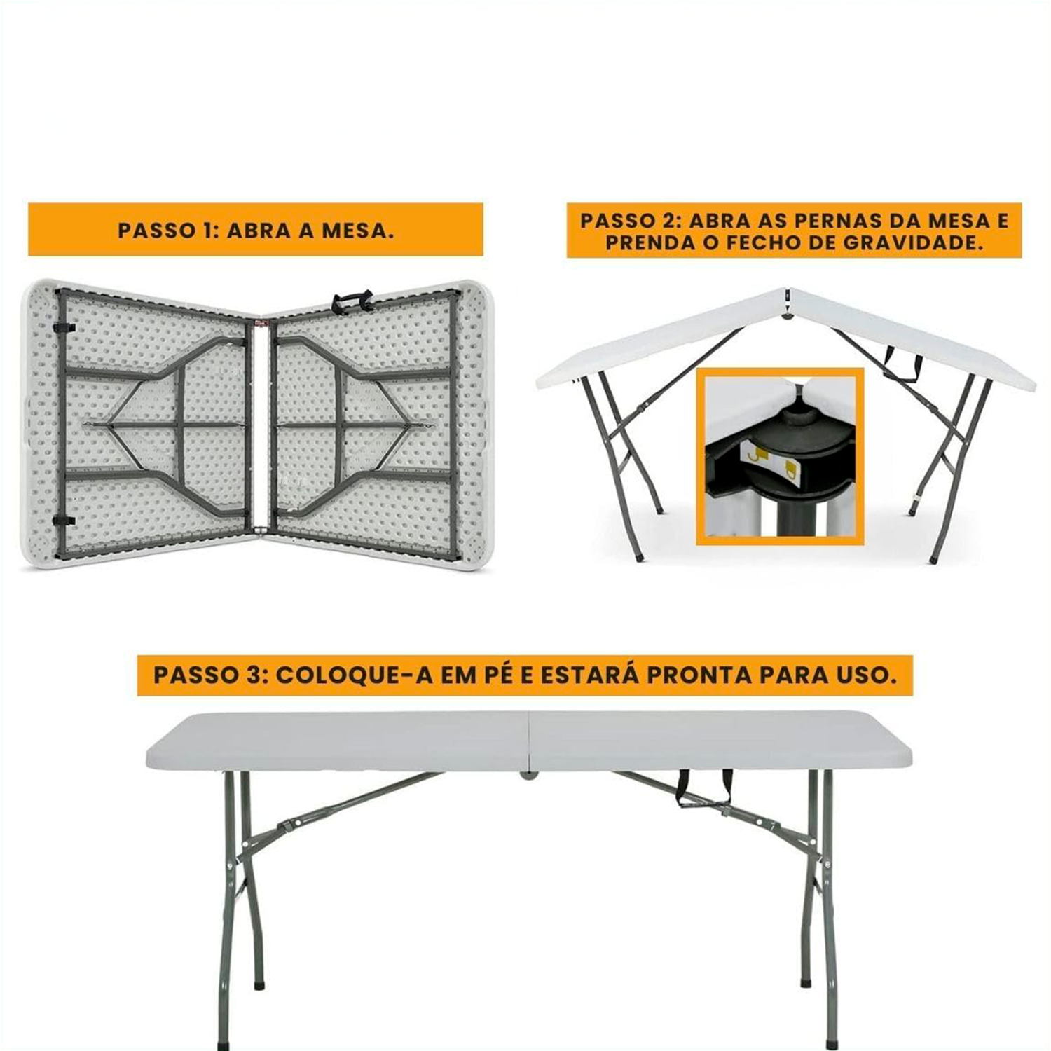 Mesa Retangular Dobrável Multiuso Portátil de Camping 180cm