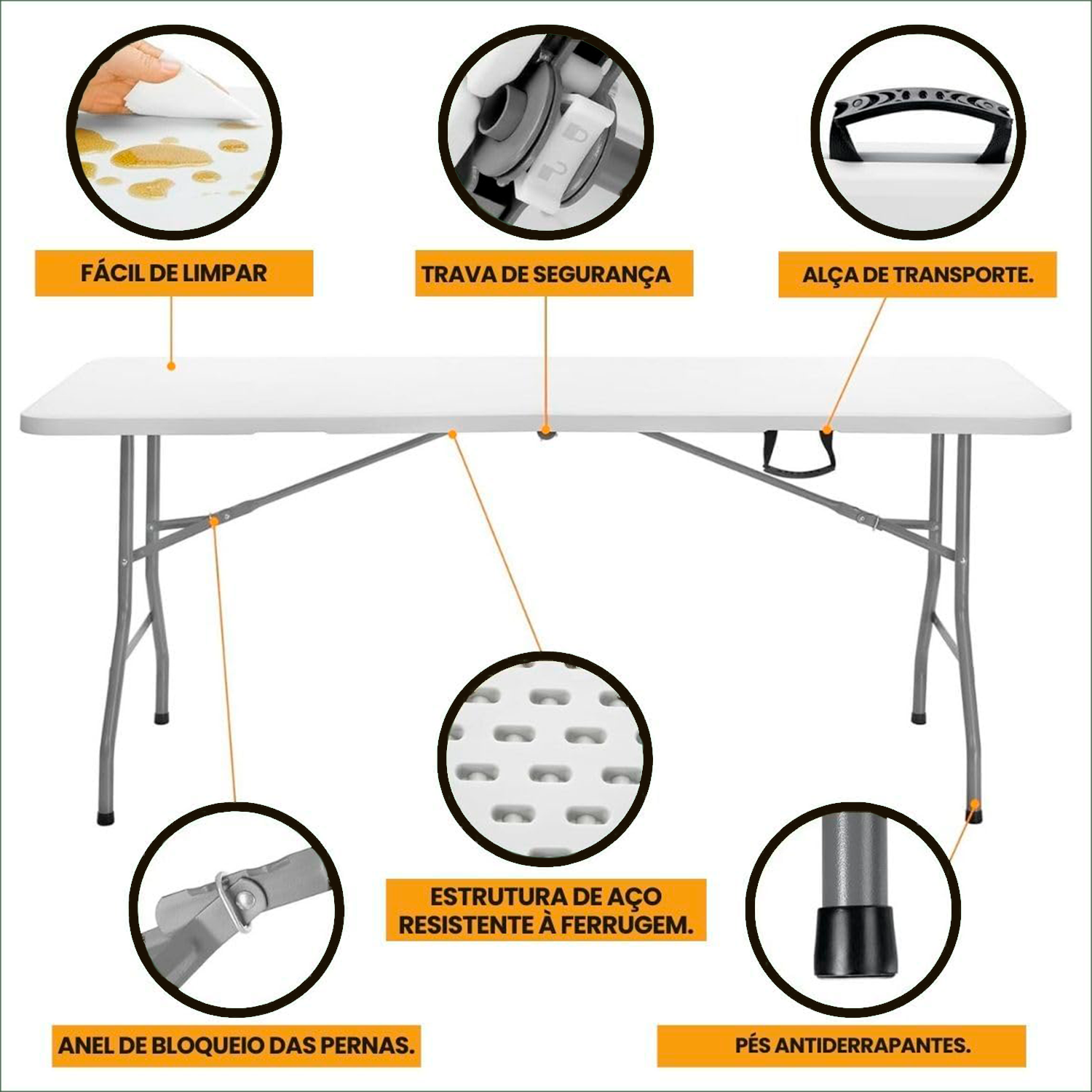 Mesa Retangular Dobrável Multiuso Portátil de Camping 180cm