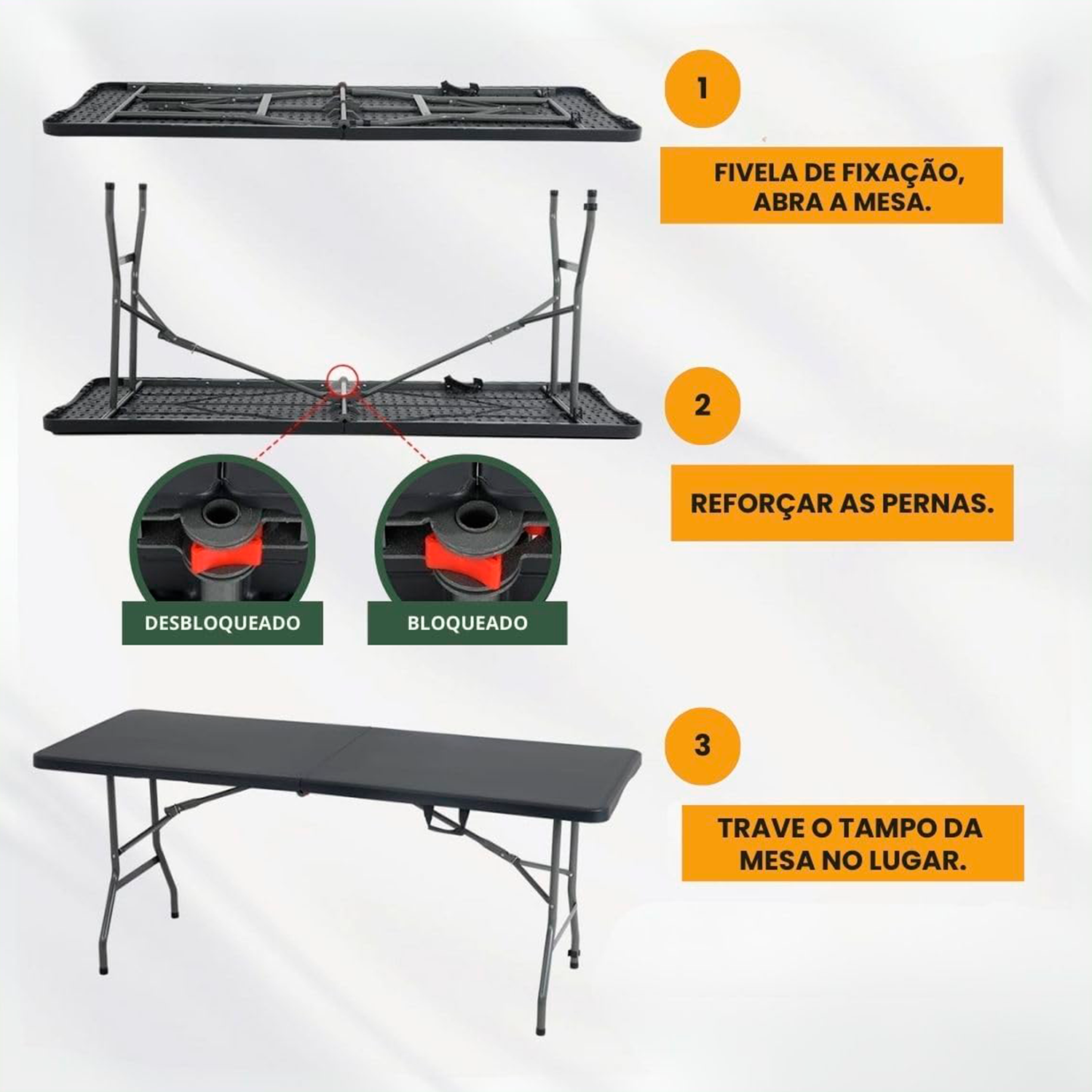 Mesa Retangular Dobrável Multiuso Portátil de Camping 180cm