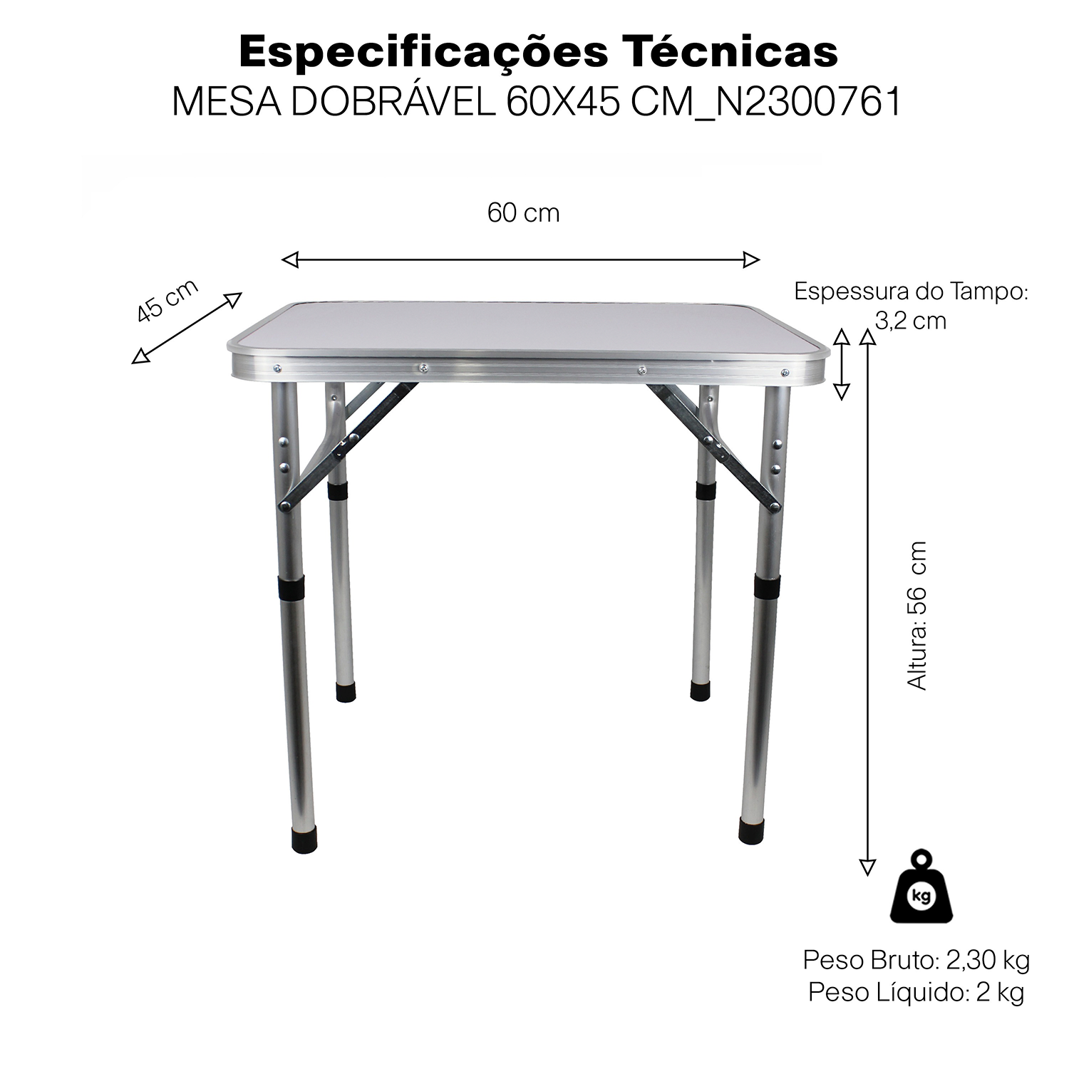 Mesa Dobrável Alumínio Portátil para Camping Churrasco 60cm