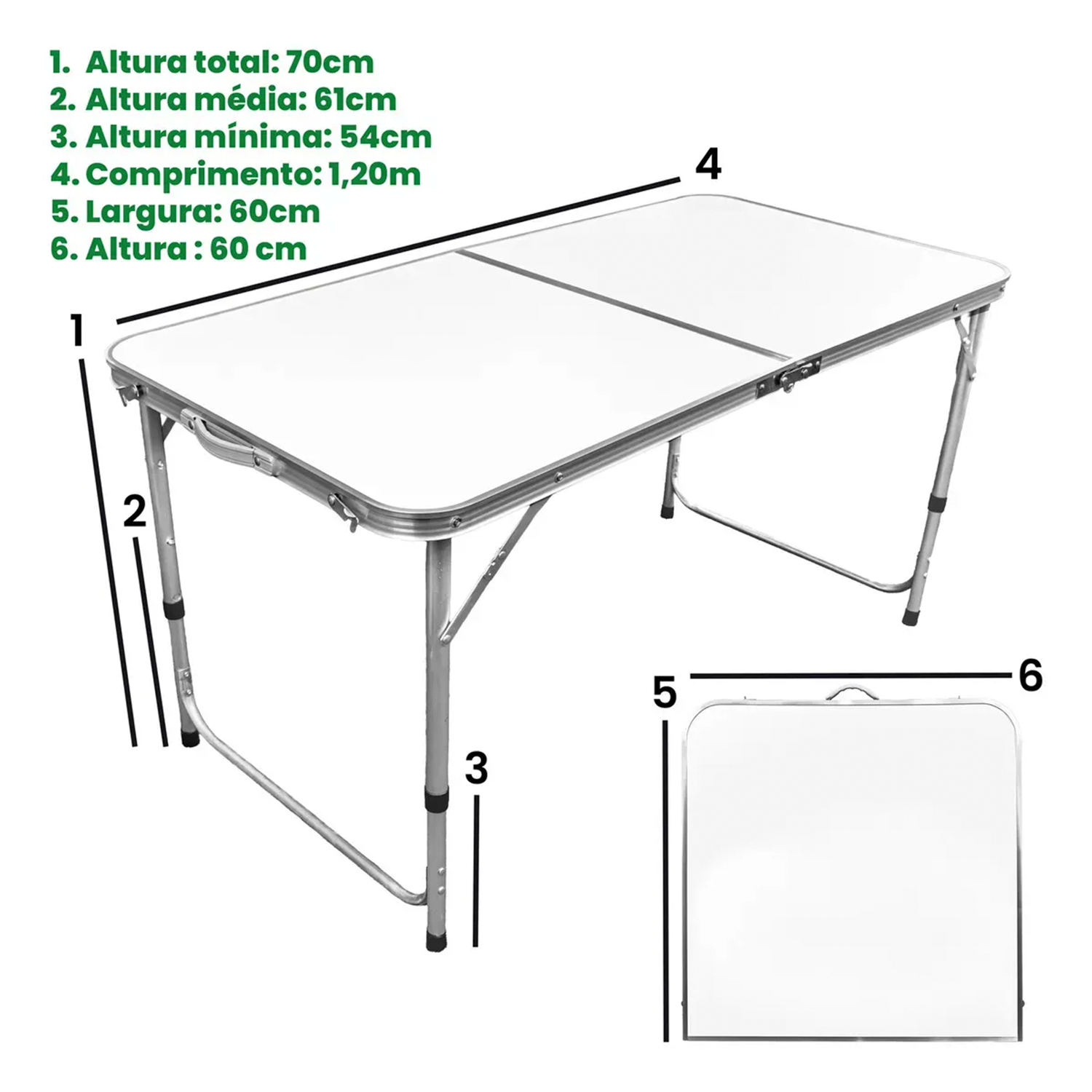 Mesa Retangular Dobrável Multiuso Metálico de Camping 120cm