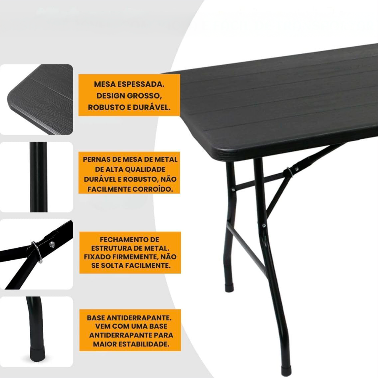 Mesa Retangular Dobrável Multiuso Portátil de Camping 180cm