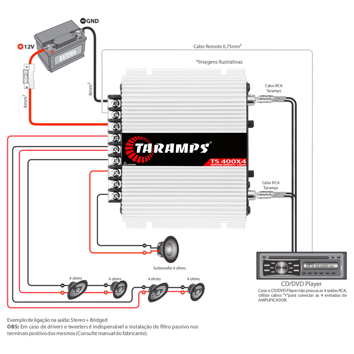 Módulo Taramps Ts400 Digital 400w Rms 4 Canais 2 Ohms
