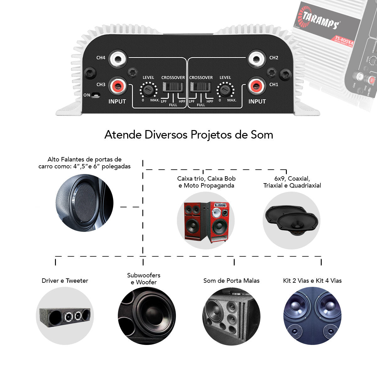 Módulo Taramps Ts400 Digital 400w Rms 4 Canais 2 Ohms