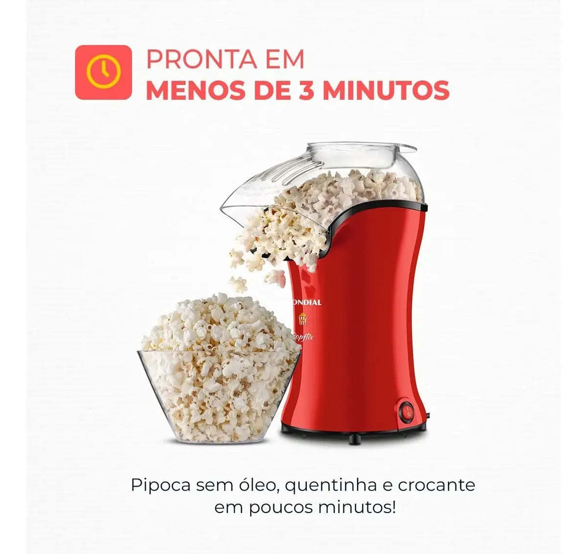Pipoqueira Elétrica Sem Óleo Mondial 1200w Bocal Direcionado