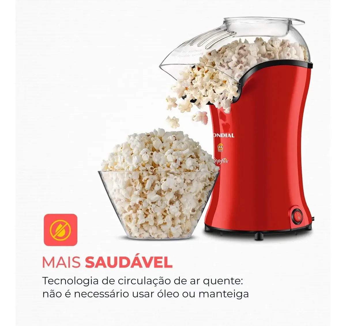 Pipoqueira Elétrica Sem Óleo Mondial 1200w Bocal Direcionado