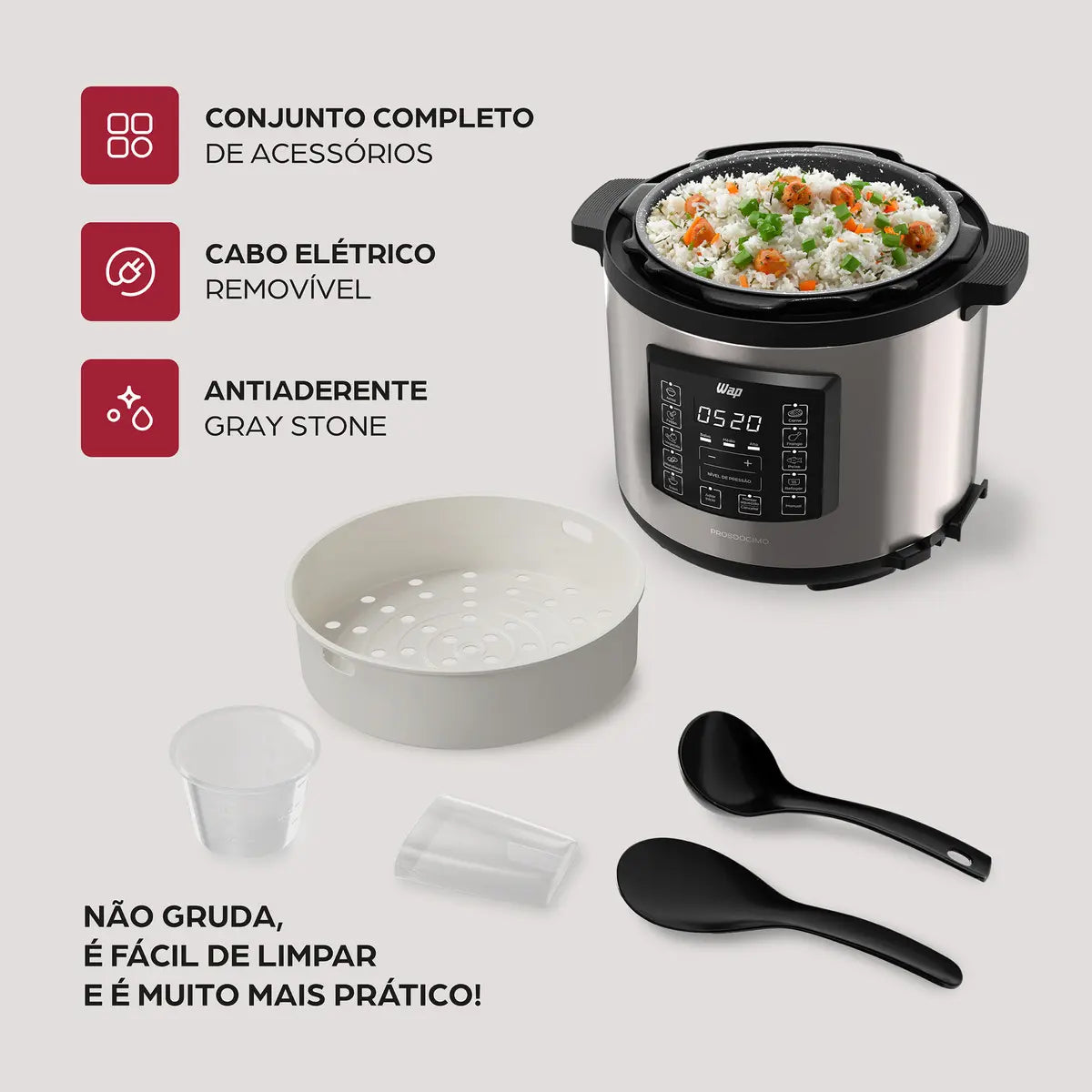Panela Pressão Eletrica Wap WPPE1 6L Digital 10 Funções 1000W