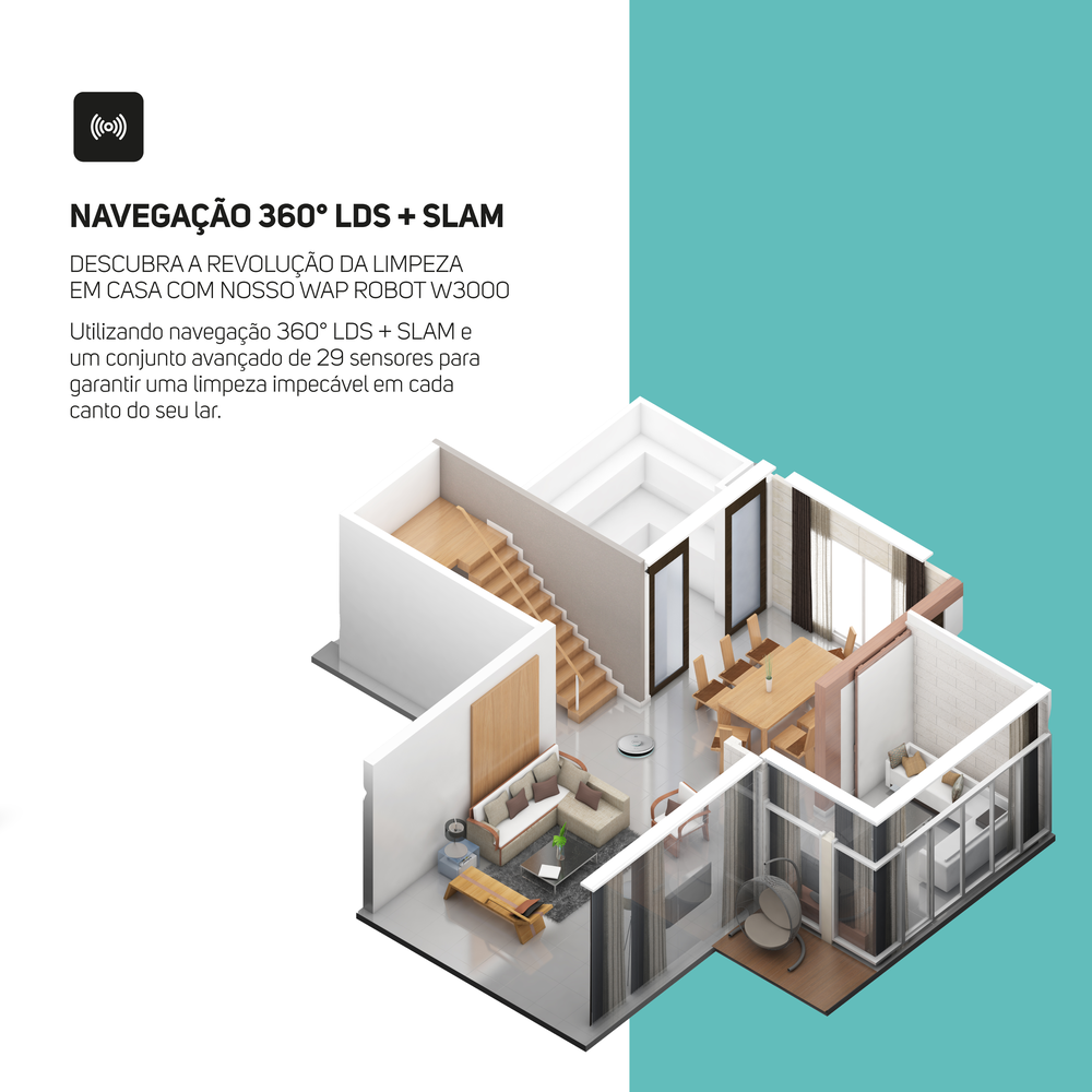 Robô Aspirador Pó Wap Robot W3000 Inteligente Bivolt 48W