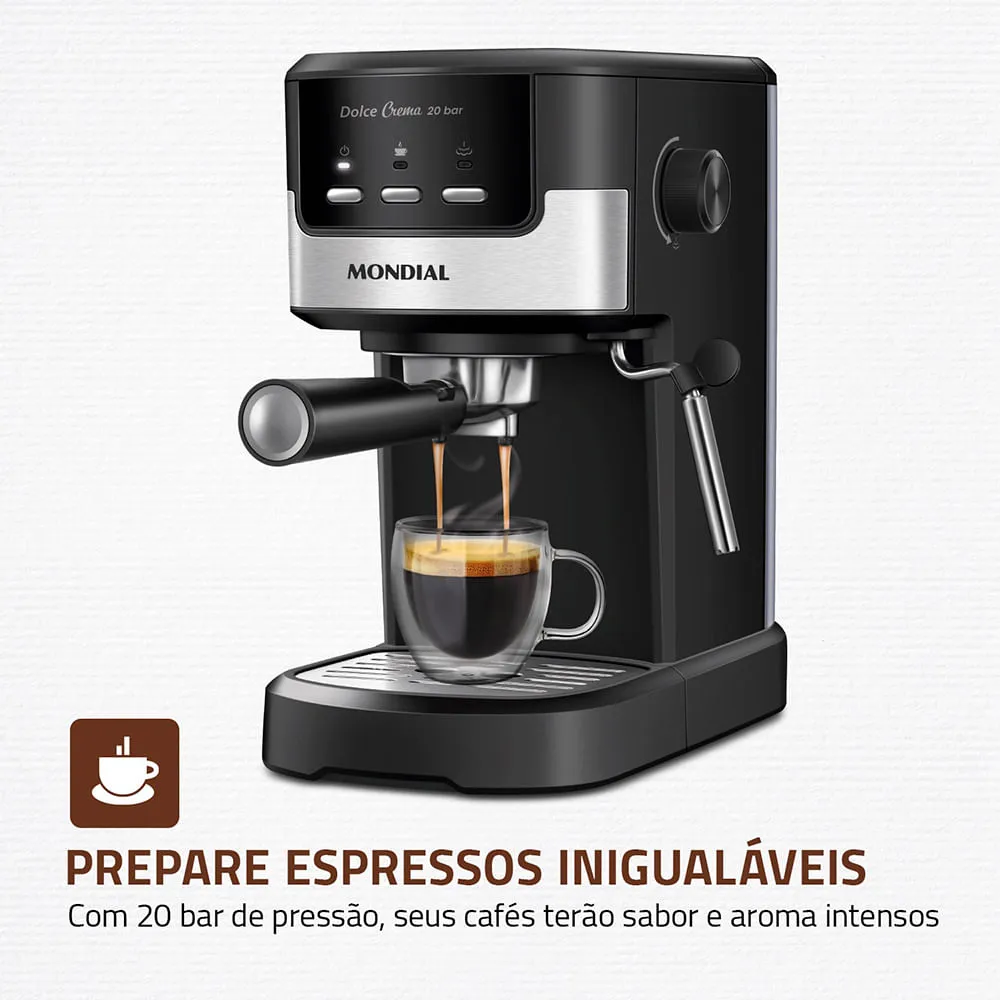 Cafeteira Espresso Mondial Dolce Crema 20 Bar Inox 1200W