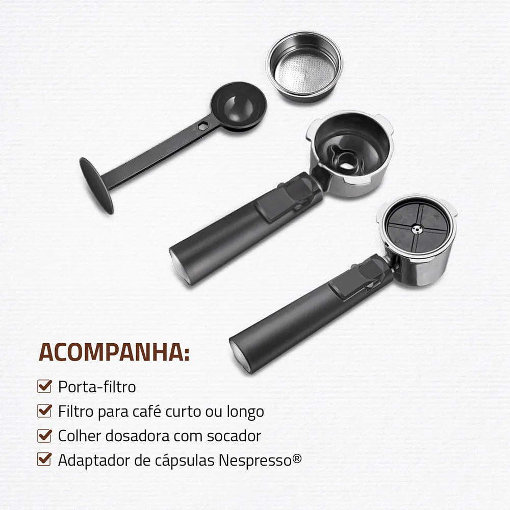 Cafeteira Espresso Mondial Dolce Crema 20 Bar Inox 1200W