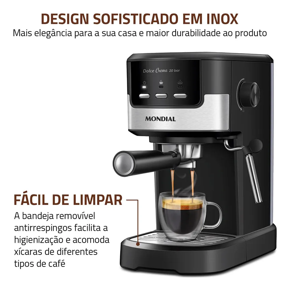 Cafeteira Espresso Mondial Dolce Crema 20 Bar Inox 1200W