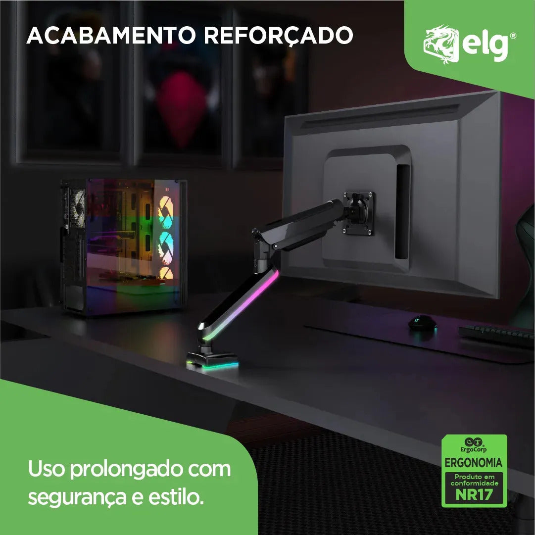 Suporte Articulado de Mesa ELG Gamer RGB F100RGB 17” a 35”