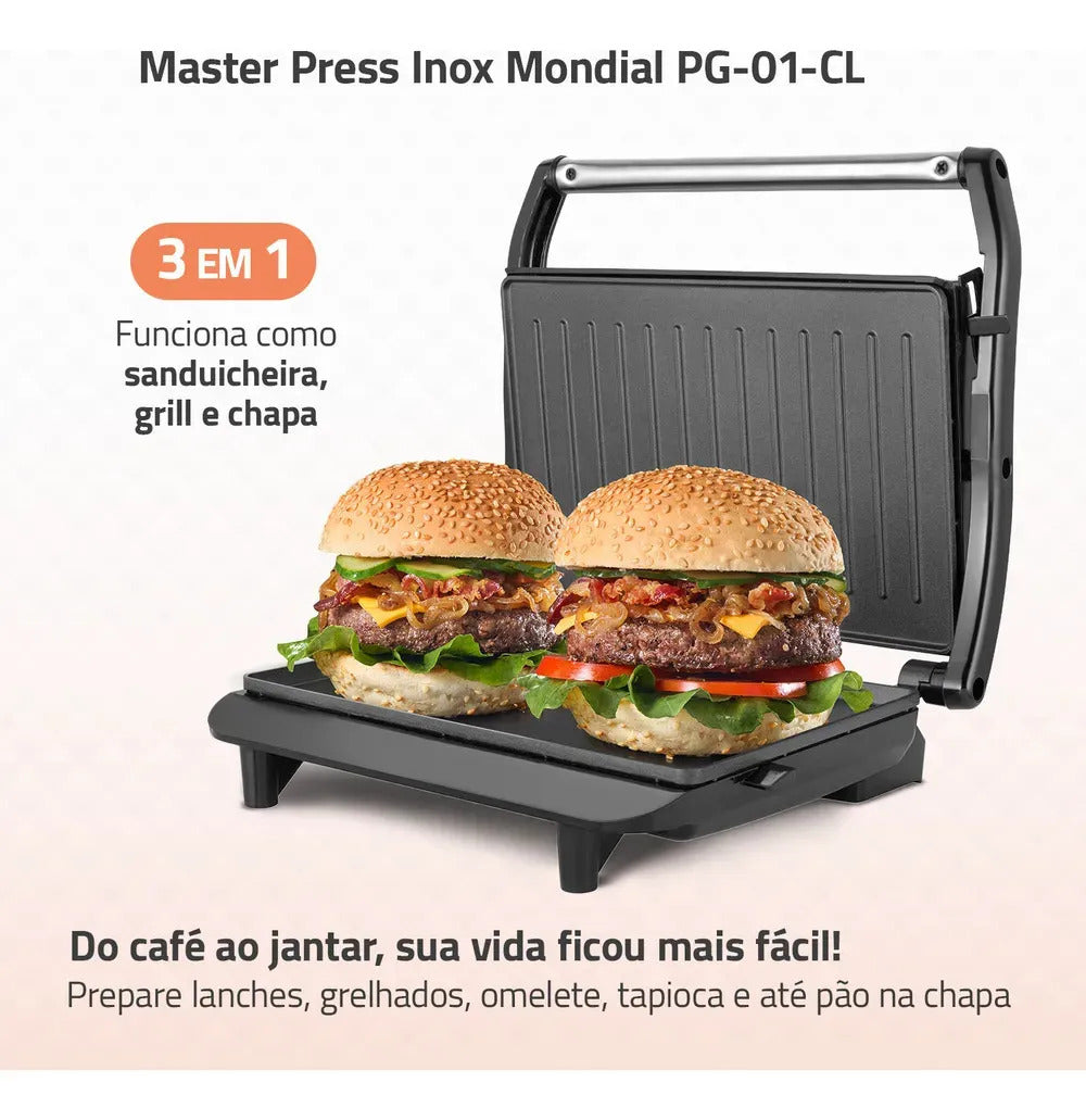 Sanduicheira e Grill Mondial Master Press PG-01-CL 1000W