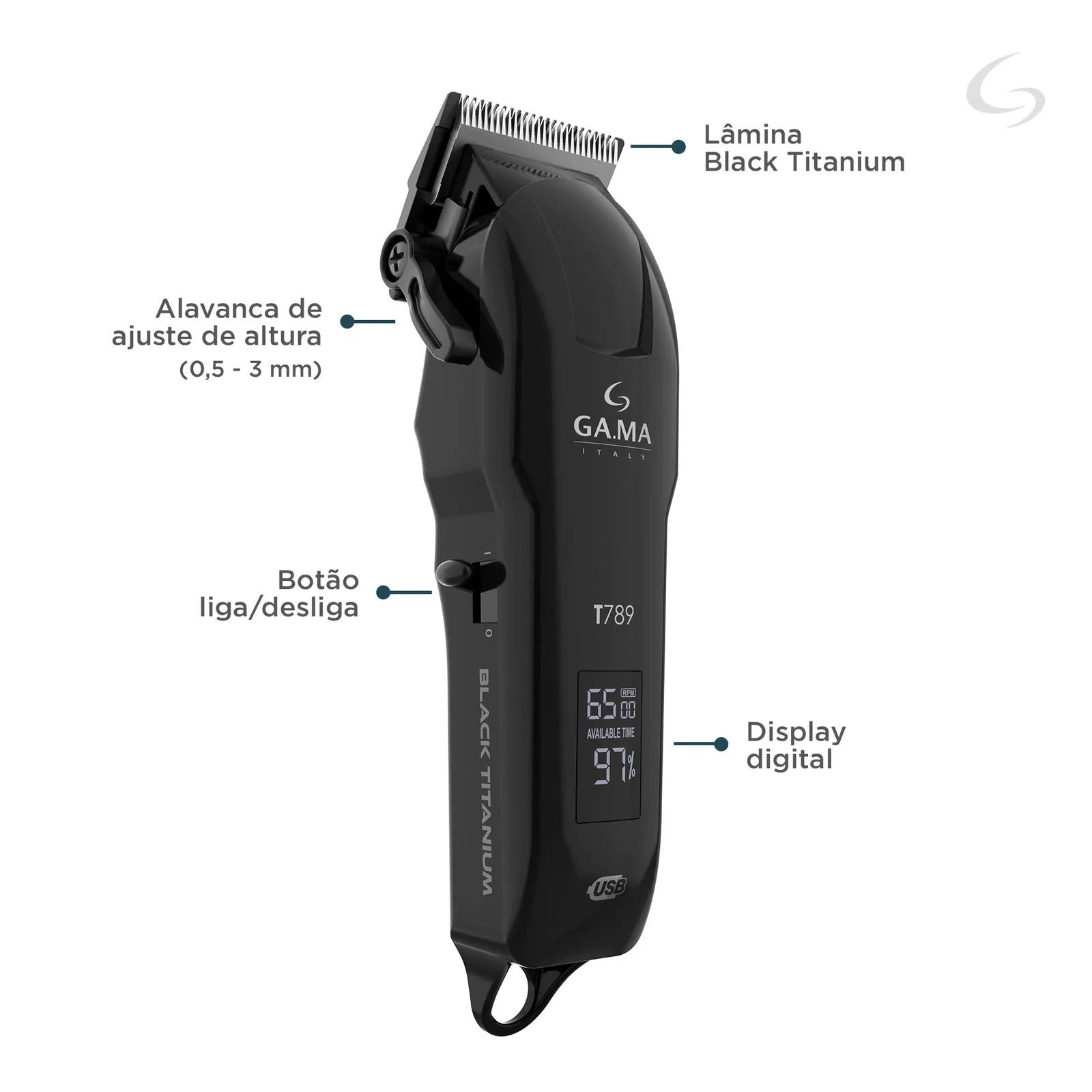 Máquina De Cortar Cabelo Ga.ma T789 Titanium Usb Bivolt