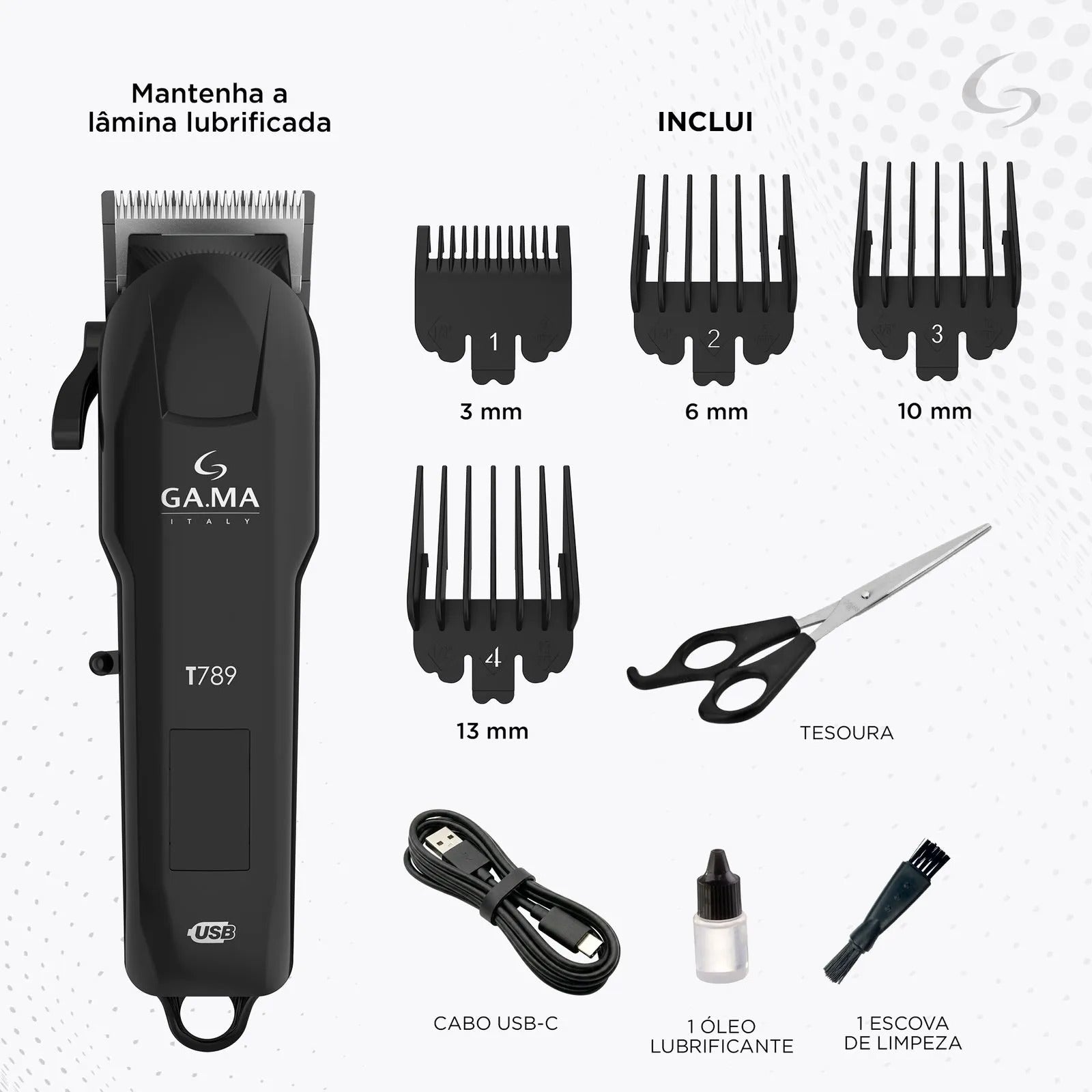Máquina De Cortar Cabelo Ga.ma T789 Titanium Usb Bivolt