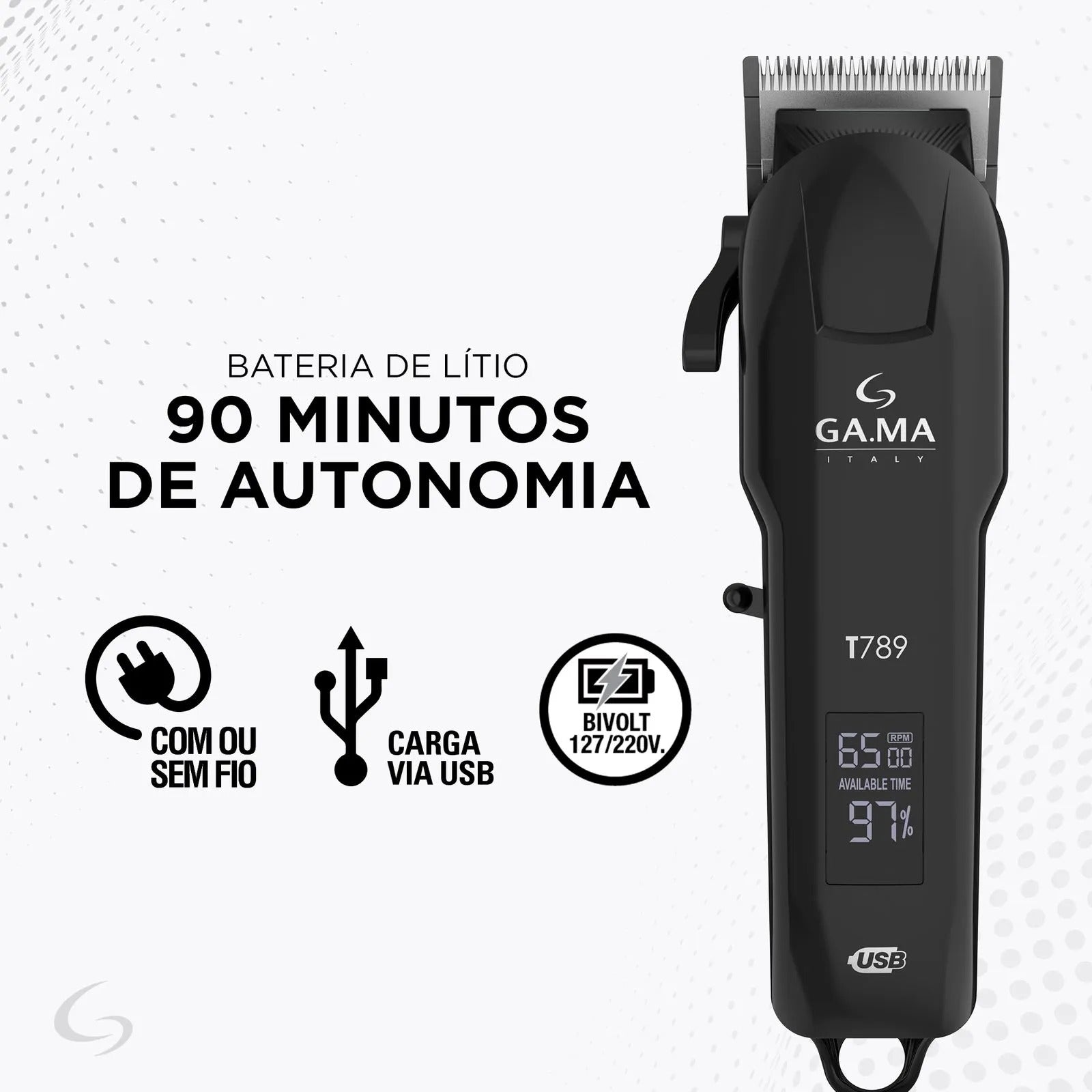 Máquina De Cortar Cabelo Ga.ma T789 Titanium Usb Bivolt