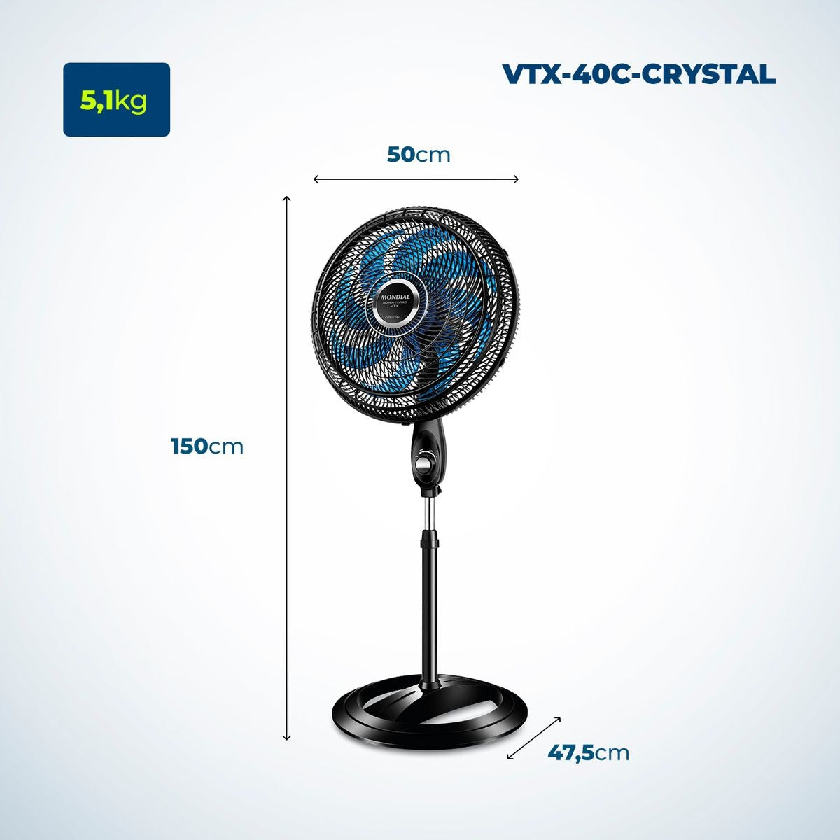 Ventilador De Coluna Super Turbo Mondial Vtx-40c-crystal 8p