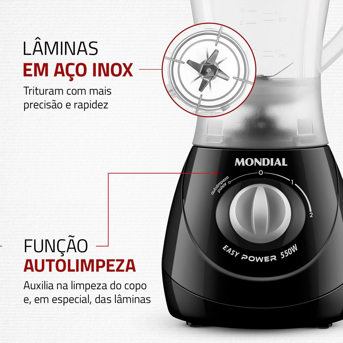 Liquidificador Mondial L550 Easy Power 1,5 Litros 2 Velocidades 110v