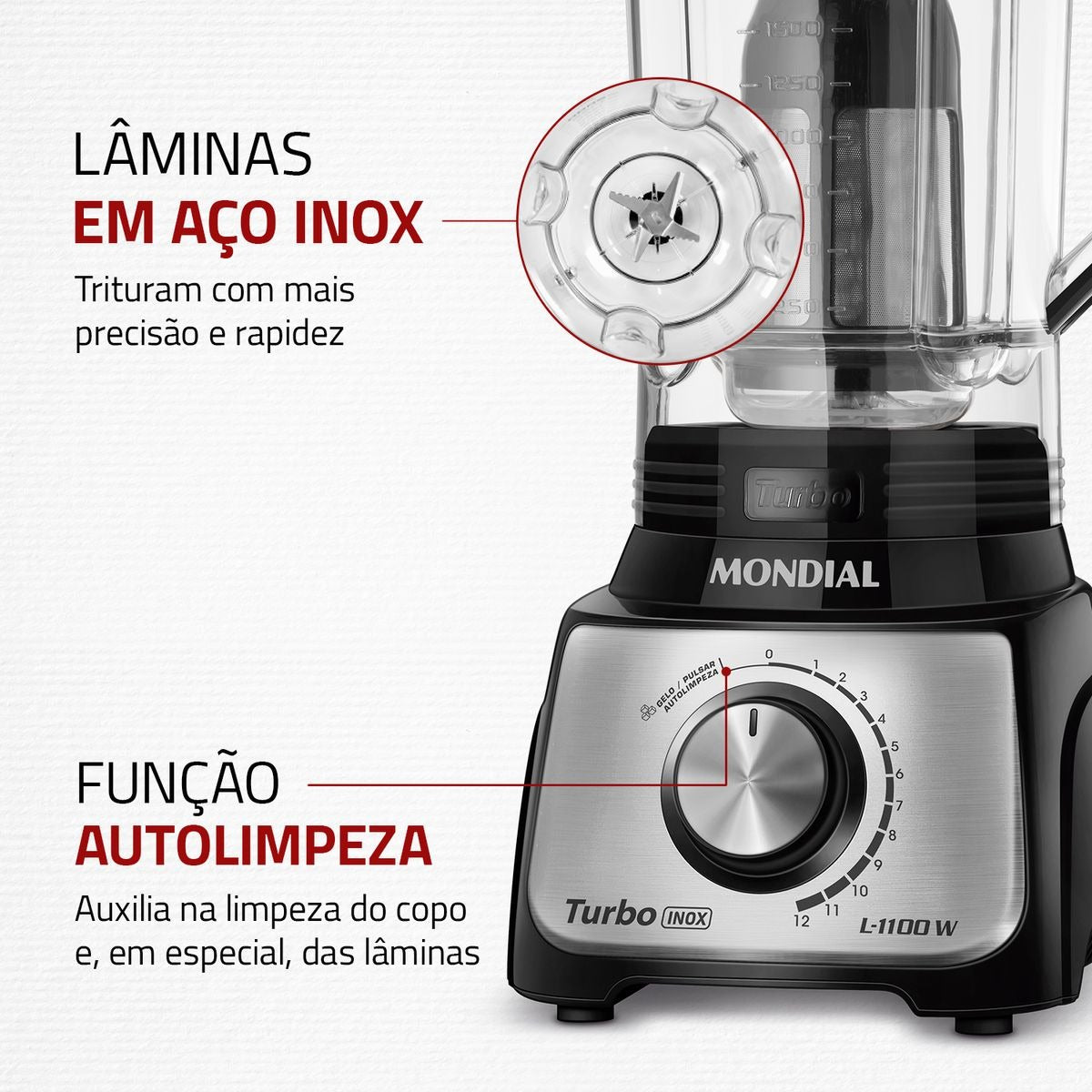 Liquidificador Mondial Turbo L1100 3l 1100w 12 Velocidades Inox 127V