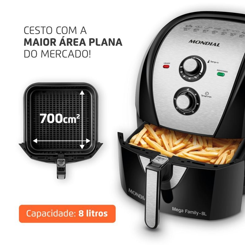 Fritadeira Eletrica Air Fryer Mondial Afn 80 Bi 8l Sem Oleo 110v