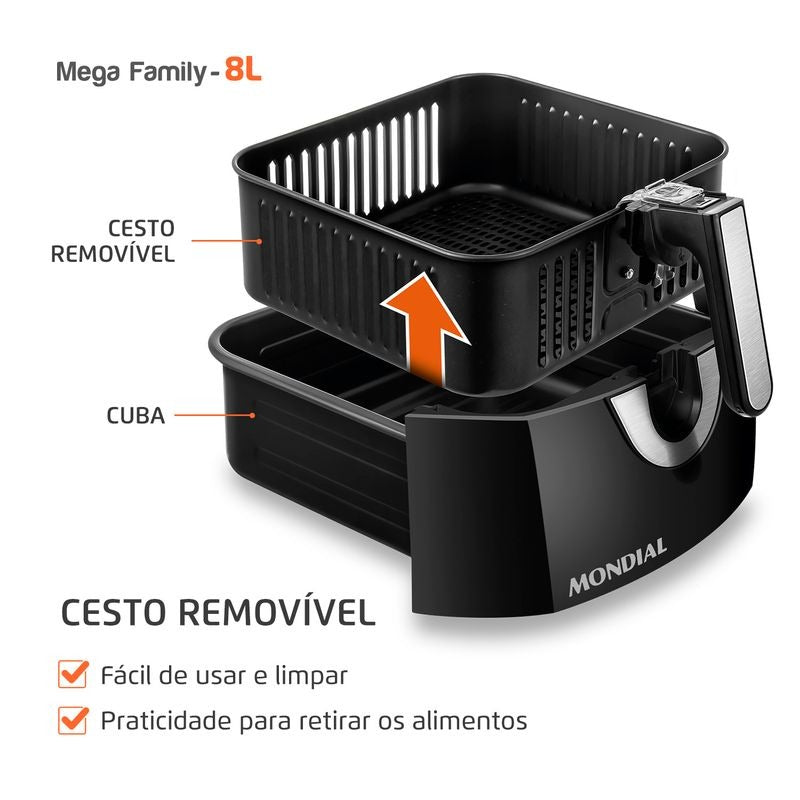 Fritadeira Eletrica Air Fryer Mondial Afn 80 Bi 8l Sem Oleo 110v