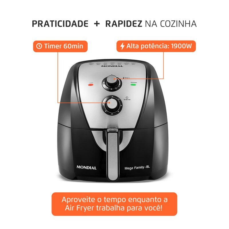 Fritadeira Eletrica Air Fryer Mondial Afn 80 Bi 8l Sem Oleo 110v