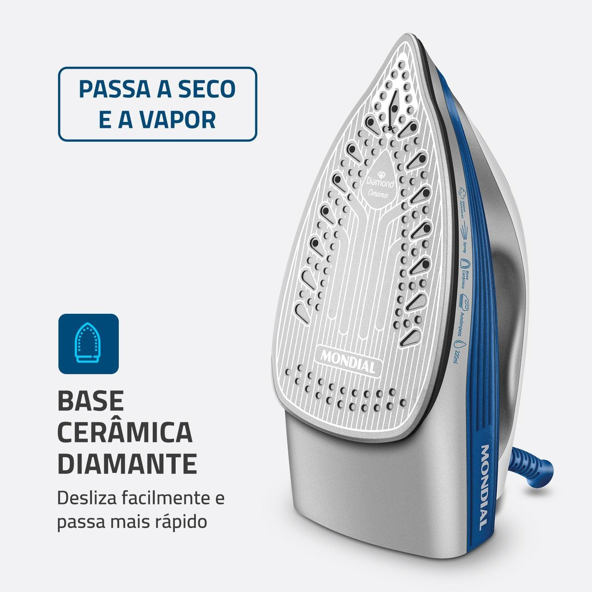 Ferro De Passar Roupas A Vapor Mondial Base Cerâmica 1200w