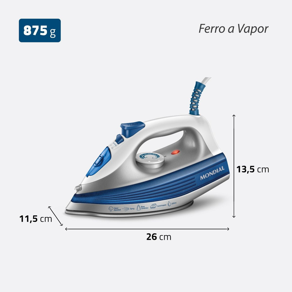 Ferro De Passar Roupas A Vapor Mondial Base Cerâmica 1200w