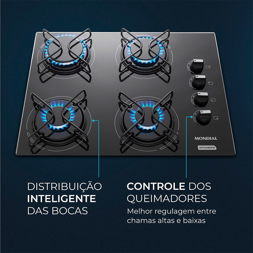 Fogão Cooktop a Gás Mondial CTG-01 Preto e Inoxidável 127V/220V