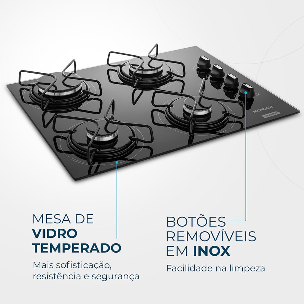 Fogão Cooktop a Gás Mondial CTG-01 Preto e Inoxidável 127V/220V