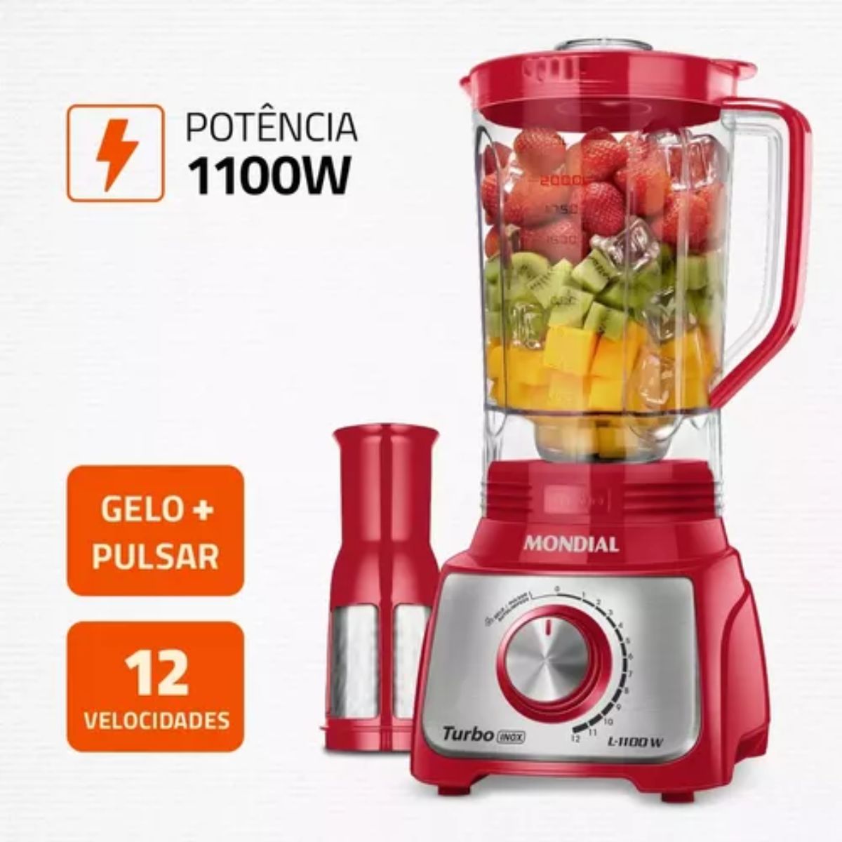 Liquidificador Mondial Turbo 4 Lâminas Em Inox L-1100-ri 3l