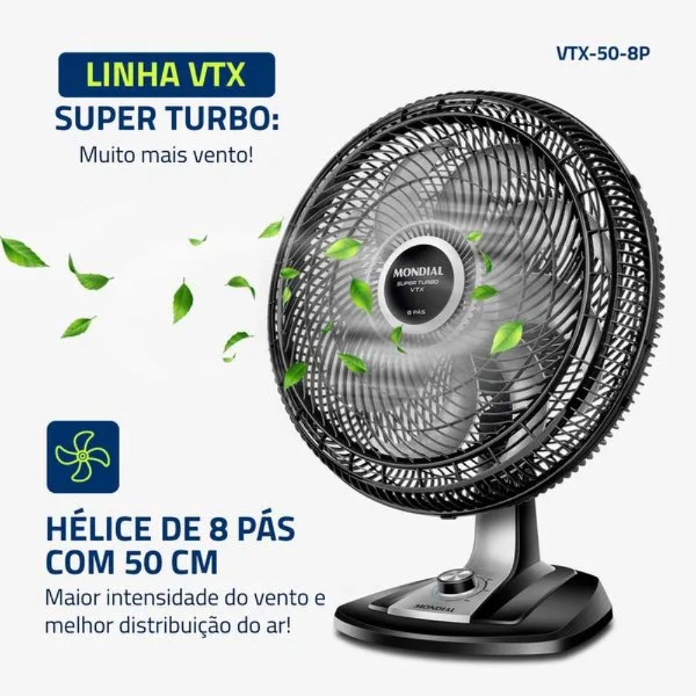 Ventilador De Mesa Mondial 50cm Vtx-50-8p 3 Velocidades 150w