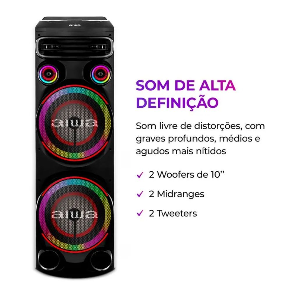 Torre De Som Aiwa T2w-02 2200w 2 Woofers Rgb Bluetooth Tws