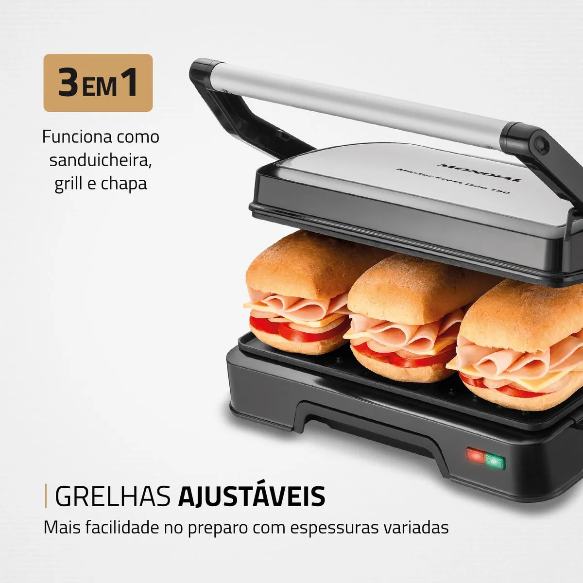 Sanduicheira Press Grill Mondial Pg-01-180 1000w 3 Em 1