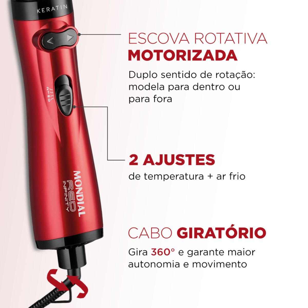 Escova Rotativa Mondial ER-11-KR Red Infinity 1000W 3 em 1