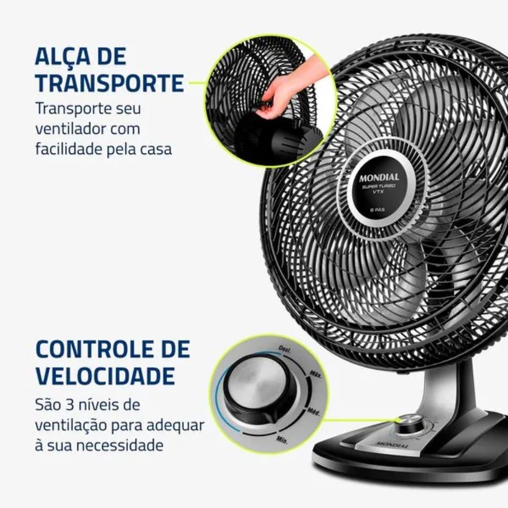 Ventilador De Mesa Mondial 50cm Vtx-50-8p 3 Velocidades 150w