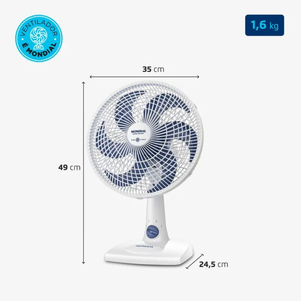 Ventilador de Mesa Mondial 30cm VSP-30-W 3 Velocidades 6 Pás