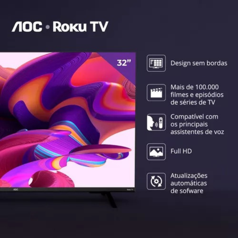 Smart Tv Led Hd 32 Polegadas Aoc Sistema Roku Tv Wi-fi HDMI