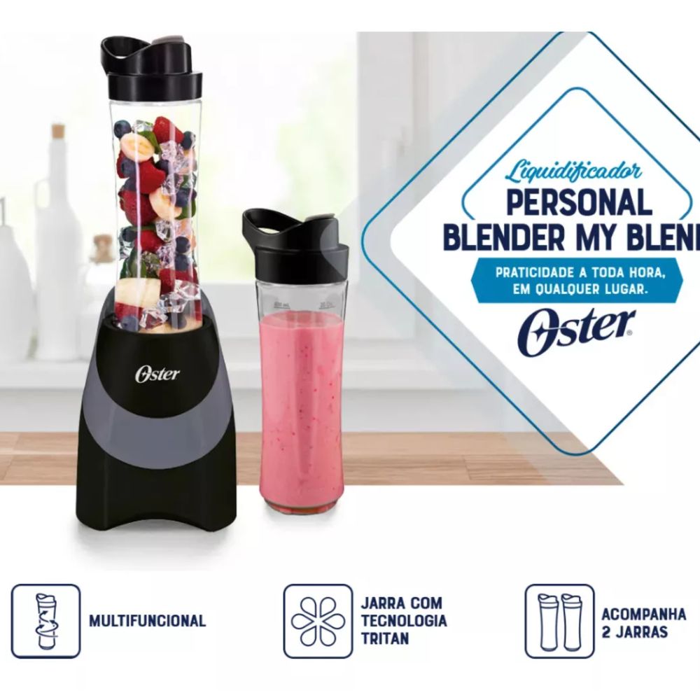 Liquidificador Oster Myblend Blstpb-bbl Com Tampa E 2 Jarras