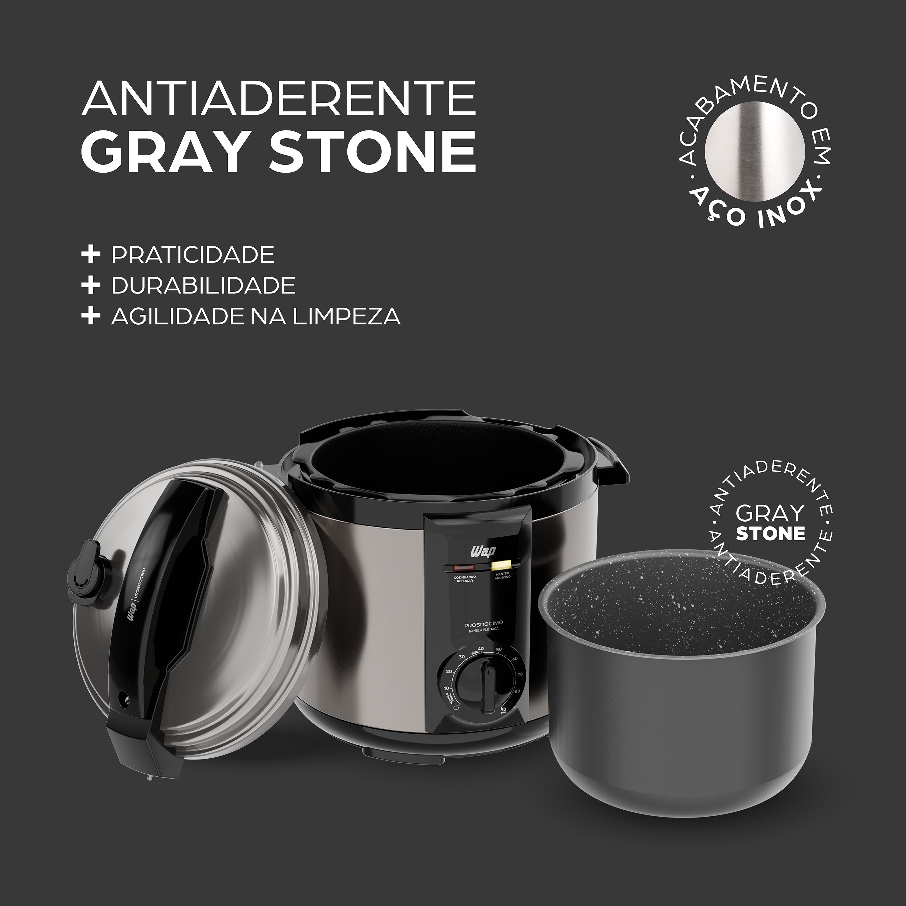 Panela Pressão Wap Wppe2 Digital 5L Antiaderente Segura 900W