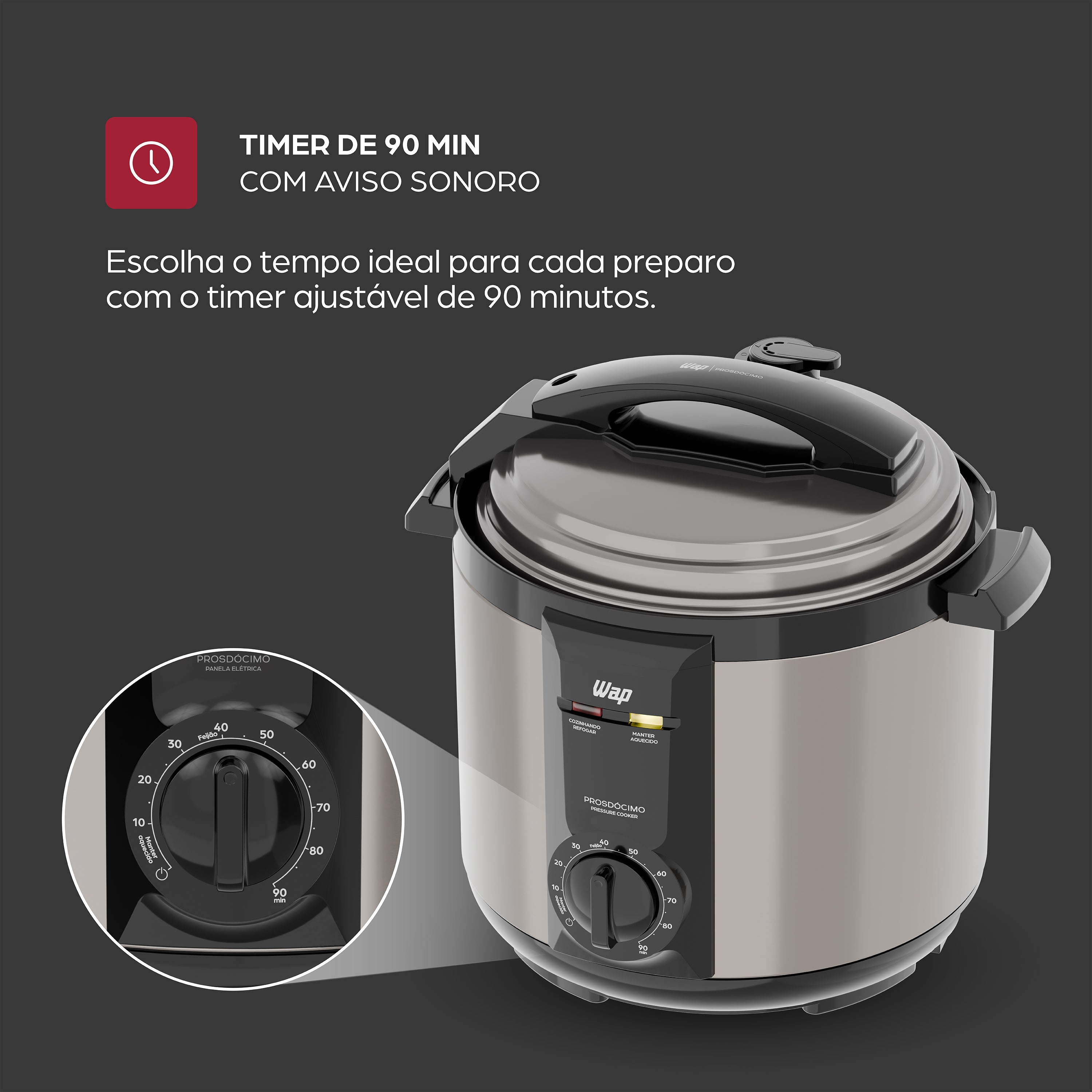 Panela Pressão Wap Wppe2 Digital 5L Antiaderente Segura 900W